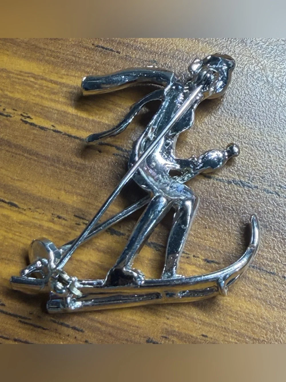 Silver-Tone Rhinestone Skier Pin - Silver